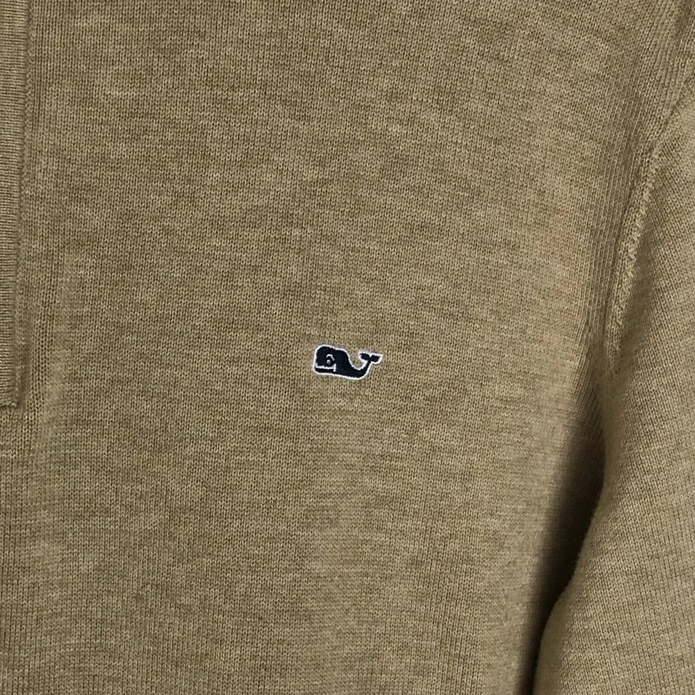 Vineyard Vines Shep & Ian 1/4 Zip Lightweight Cotton Whale Beige Sweater Medium